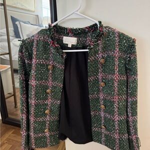 Green Tweed Jacket with Gold Buttons
